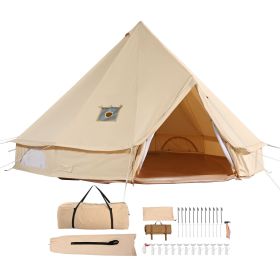 Canvas Bell Tent, 4 Seasons 5 m/16.4 ft Yurt Tent, Canvas Tent for Camping with Stove Jack, Breathable Tent Holds up to 8 People Canvas Bell Tent, 4 Seasons 5 m/16.4 ft Yurt Tent, Canvas Tent for Camping with Stove Jack, Breathable Tent Holds up to 8 People